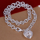 925 Silver Heart Charm Pendant Necklace for Woman