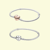 925 Silver Heart Clasp Snake-Bone Chain Bracelet for Charm Beads Jewelry