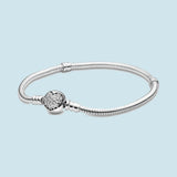 925 Silver Heart Clasp Snake Chain Bracelet for Charm Beads