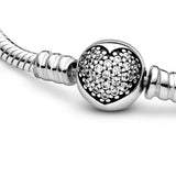 925 Silver Heart Clasp Snake Chain Bracelet for Charm Beads