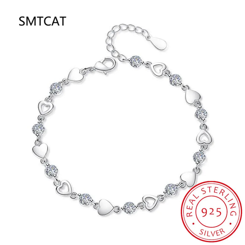 925 Silver Heart Cut Moissanite Diamond Bracelet For Women