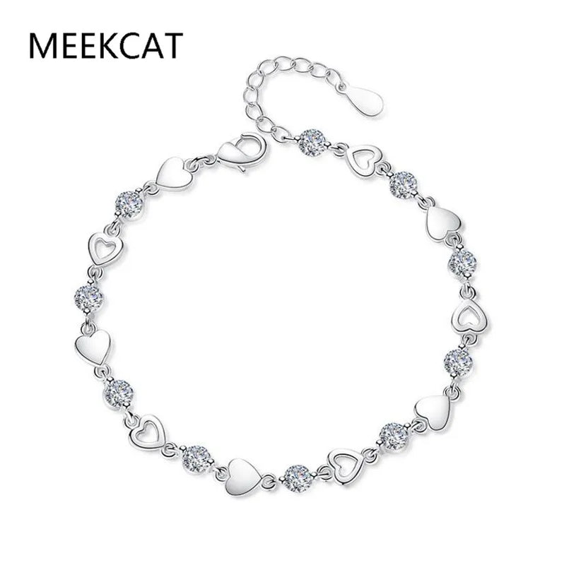 925 Silver Heart Cut Moissanite Diamonds Bracelet