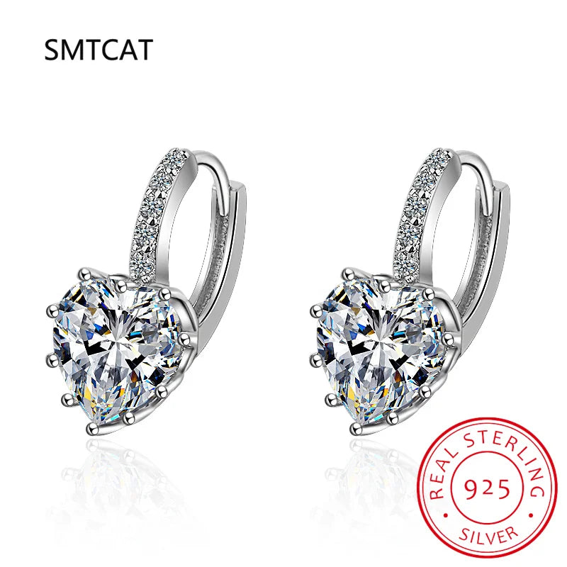 925 Silver Heart Moissanite Drop Earrings