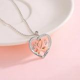 925 Silver Heart Flamingo Mom & Kids Necklace for Valentine