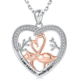 925 Silver Heart Flamingo Mom & Kids Necklace for Valentine