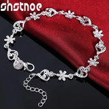 925 Silver Heart Flower Chain Bracelet Wedding Valentines Gift