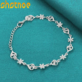 925 Silver Heart Flower Bracelet Women Party Engagement Wedding Gift