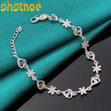 925 Silver Heart Flower Bracelet Women Party Engagement Wedding Gift