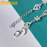 925 Silver Heart Flower Bracelet Women Party Engagement Wedding Gift