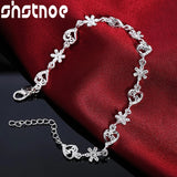 925 Silver Heart Flower Chain Bracelet Wedding Valentines Gift