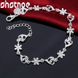 925 Silver Heart Flower Chain Bracelet Wedding Valentines Gift