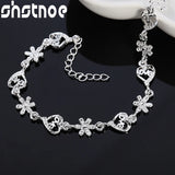 925 Silver Heart Flower Chain Bracelet Wedding Valentines Gift