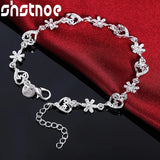925 Silver Heart Flower Chain Bracelet Wedding Valentines Gift