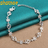 925 Silver Heart Flower Bracelet Women Party Engagement Wedding Gift
