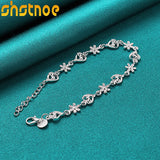 925 Silver Heart Flower Bracelet Women Party Engagement Wedding Gift