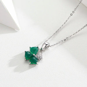 925 Silver Green Chalcedony Clover CZ Charm Pendant Necklace