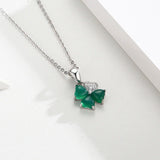 925 Silver Green Chalcedony Clover CZ Charm Pendant Necklace