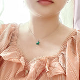925 Silver Green Chalcedony Clover CZ Charm Pendant Necklace