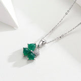 925 Silver Green Chalcedony Clover CZ Charm Pendant Necklace