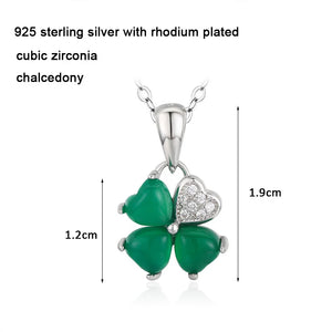925 Silver Green Chalcedony Clover CZ Charm Pendant Necklace