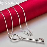 925 Silver Heart Key Pendant Necklace 16-30 inch Snake Chain