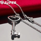 925 Silver Heart Key Pendant Necklace 16-30 inch Snake Chain