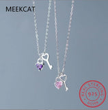 925 Silver Heart Key Pendant Necklace Women Birthday Gift BSN291