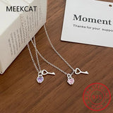 925 Silver Heart Key Pendant Necklace Women Birthday Gift BSN291