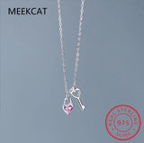 925 Silver Heart Key Pendant Necklace Women Birthday Gift BSN291