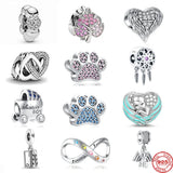 925 Silver Heart Leaf Paw Angel Dream Charms Beads Bracelet DIY