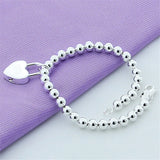 925 Silver Heart Lock 6mm Beads Chain Bracelet for Women