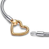 925 Silver Heart Lock Clasp Snake Chain Bracelet for Charm Beads