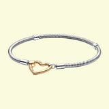 925 Silver Heart Lock Clasp Snake Chain Bracelet for Charm Beads