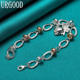 925 Silver Heart Lock Zircon Chain Bracelet For Women Men