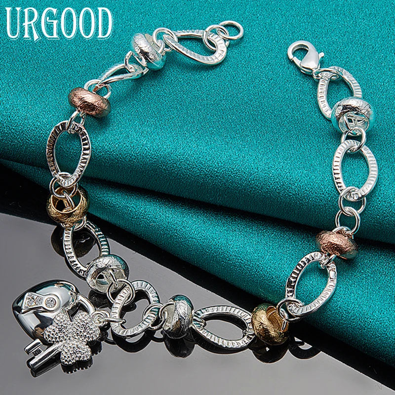 925 Silver Heart Lock Zircon Chain Bracelet For Women Men