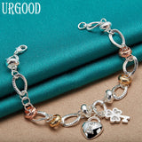 925 Silver Heart Lock Zircon Chain Bracelet For Women Men