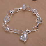 925 Silver Heart Love Chain Bracelet For Women Party Engagement Wedding