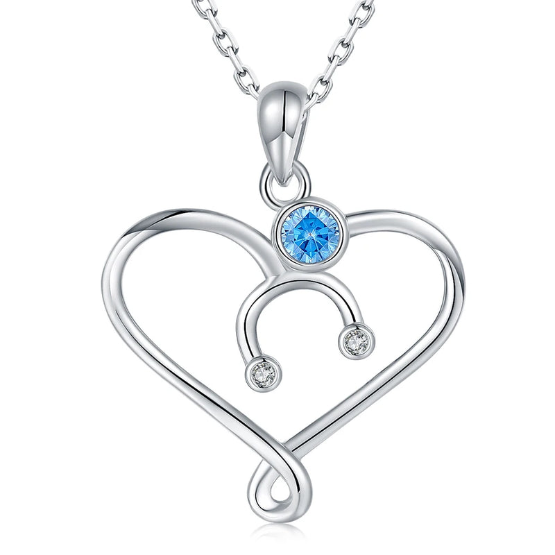 925 Silver Heart Love Infinity Stethoscope Nurse Necklace Graduation Gift