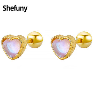 925 Silver Heart Love Flower Stud Earrings for Women