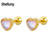 925 Silver Heart Love Flower Stud Earrings for Women