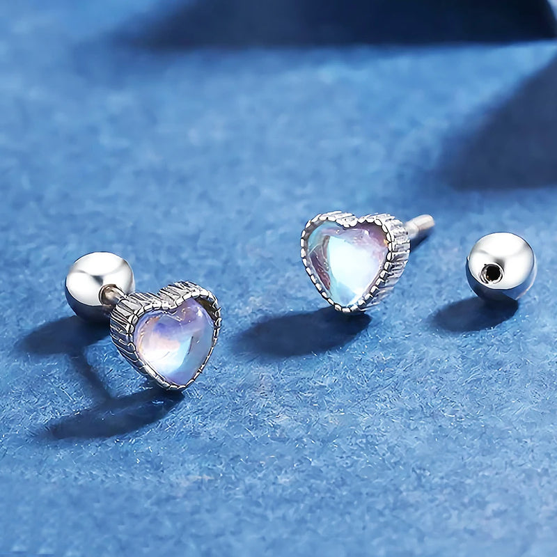925 Silver Heart Love Flower Stud Earrings for Women