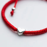 925 Silver Heart Red Rope Bracelet Women Friendship Jewelry