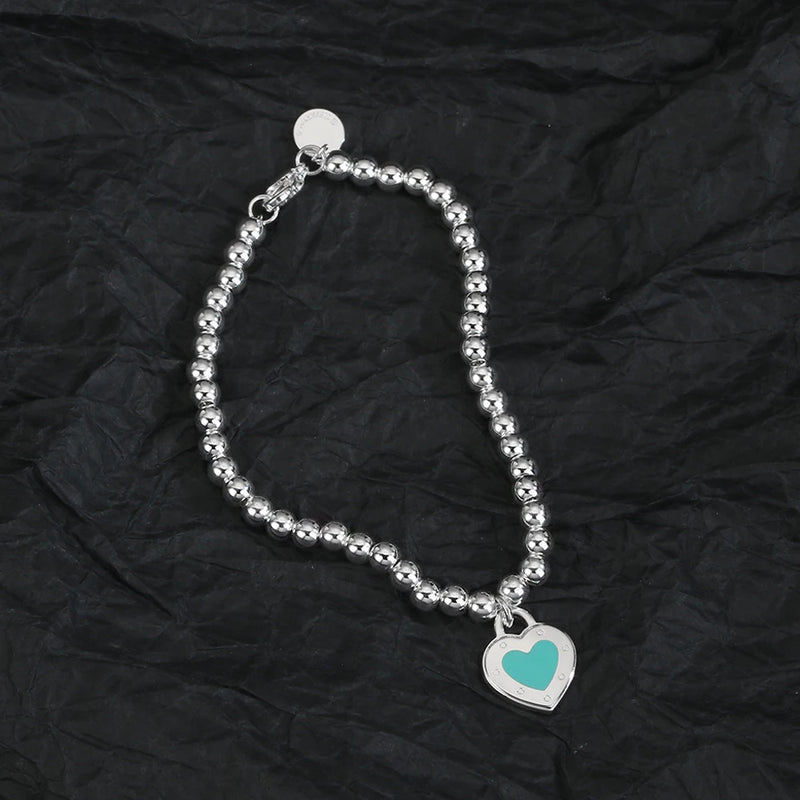 925 Silver Heart Necklace Bracelet Jewelry Set