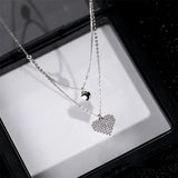 925 Silver Heart Necklace Zircon Double Layer Choker
