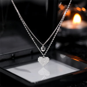 925 Silver Heart Necklace Zircon Double Layer Choker