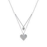 925 Silver Heart Necklace Zircon Double Layer Choker