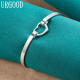 925 Silver Heart Open Bangle Romantic Jewelry Gift