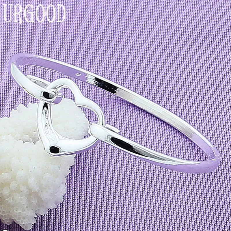 925 Silver Heart Open Bangle Romantic Jewelry Gift