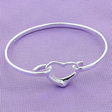 925 Silver Heart Open Bangle Romantic Jewelry Gift