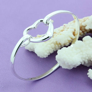 925 Silver Heart Open Bangle Romantic Jewelry Gift